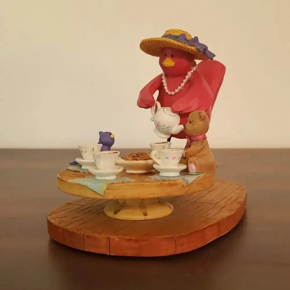 Vintage RUSS Red Bird Tea Party Resin Decor 